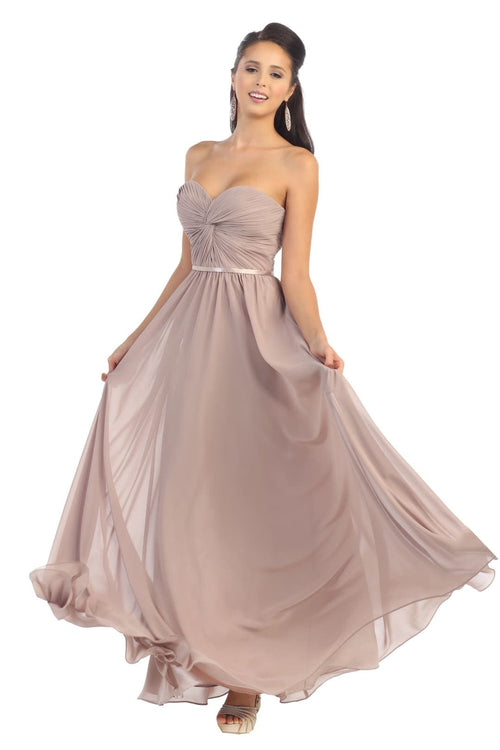 May Queen MQ1145 Sweetheart Lace Up Back Long Bridesmaids Dress - Mocha / 8