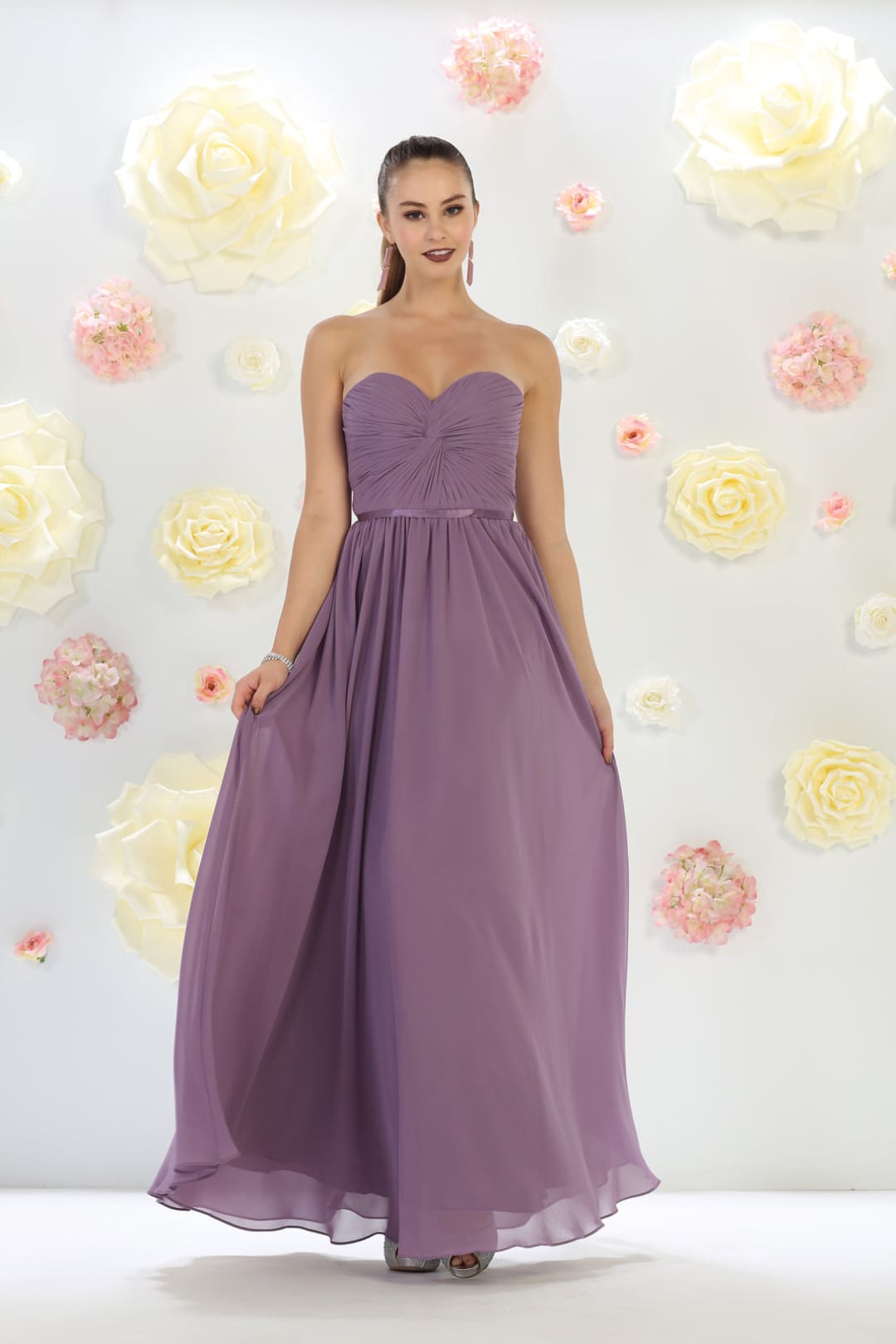 May Queen MQ1145 Sweetheart Lace Up Back Long Bridesmaids Dress - Victorian Lilac / 12 - Dress