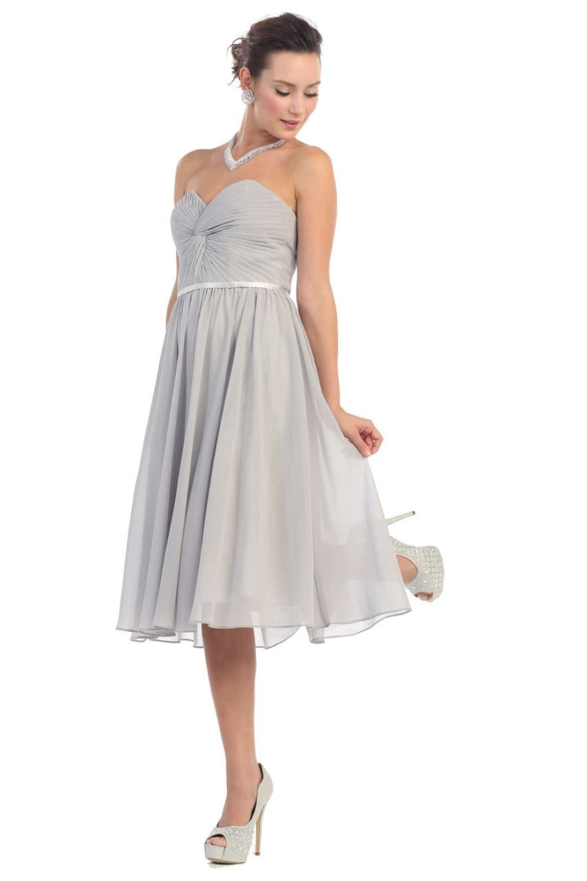 Lace Up Back Cocktail Dress - Silver / 10