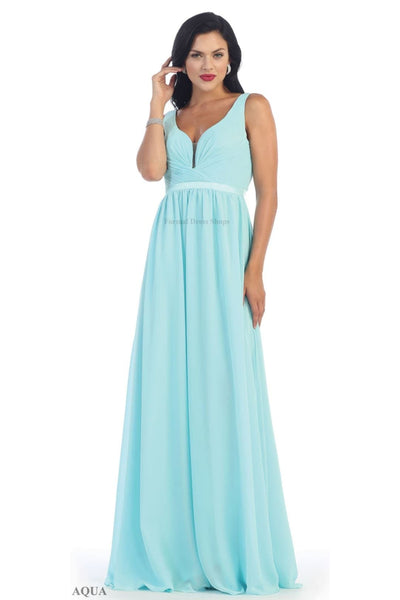 Classy V Neck Formal Gown - Aqua / 4
