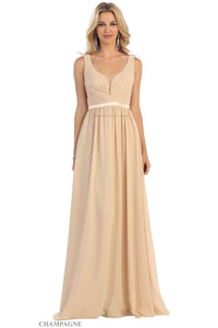 Classy V Neck Formal Gown - Champagne / 4