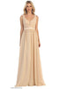 Classy V Neck Formal Gown - Champagne / 4