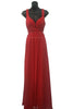 Classy V Neck Formal Gown - Red / 4