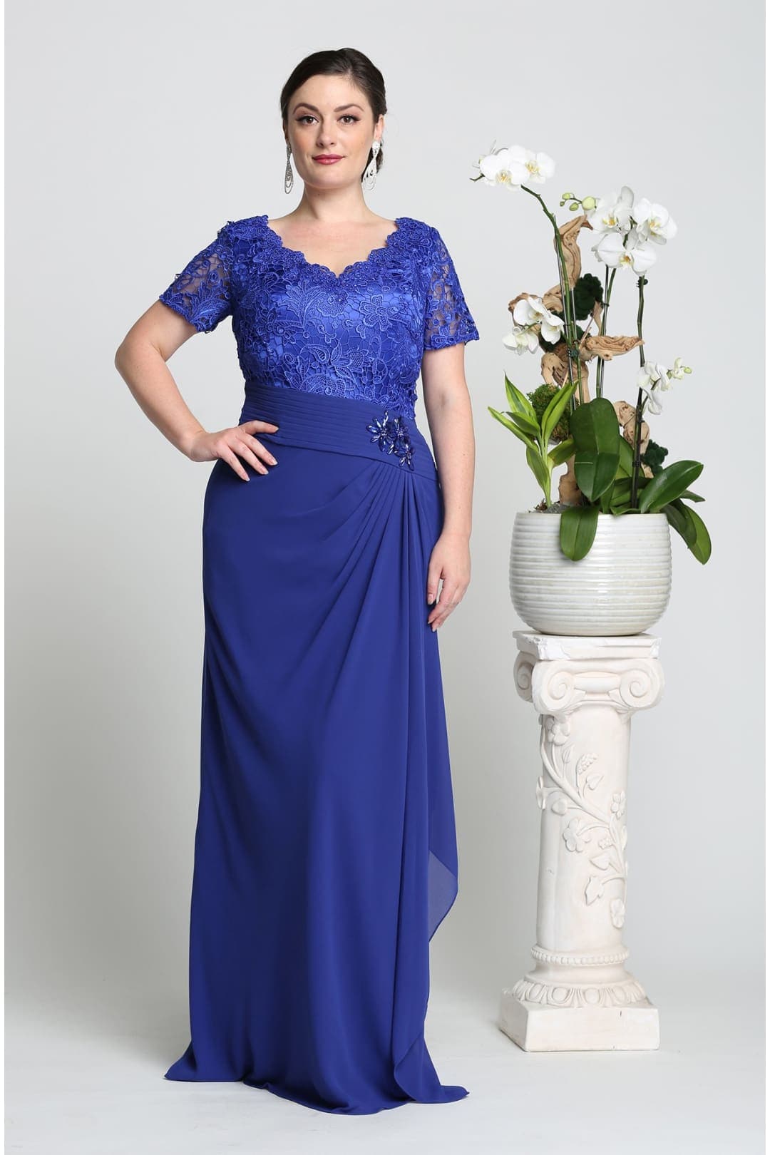 Magnificent Short Sleeve Gown - Royal Blue / 3XL