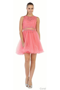 Short Sleeveless Cocktail Dress - Coral / 2