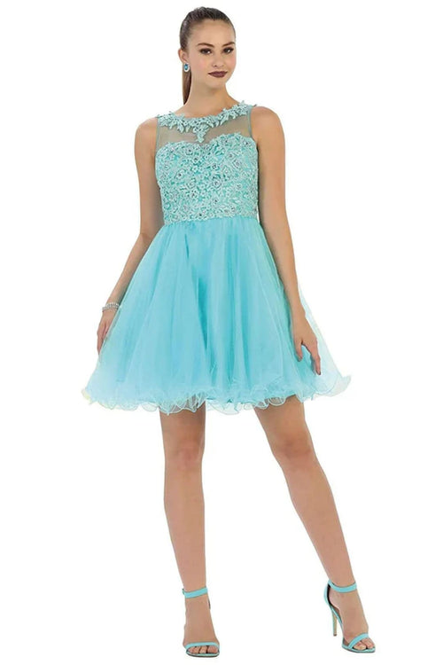 May Queen MQ1429 Illusion Bateau Neckline Dress - Aqua / 4 - Dress