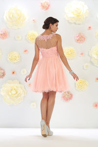May Queen MQ1429 Sleeveless Sheer Embroidered Bodice Short Cocktail Dress