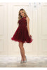 May Queen MQ1429 Sleeveless Sheer Embroidered Bodice Short Cocktail Dress - Burgundy / 4