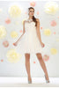 May Queen MQ1429 Sleeveless Sheer Embroidered Bodice Short Cocktail Dress - Ivory / 14