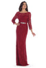 3/4 Sleeve Evening Dress - Burgundy / S