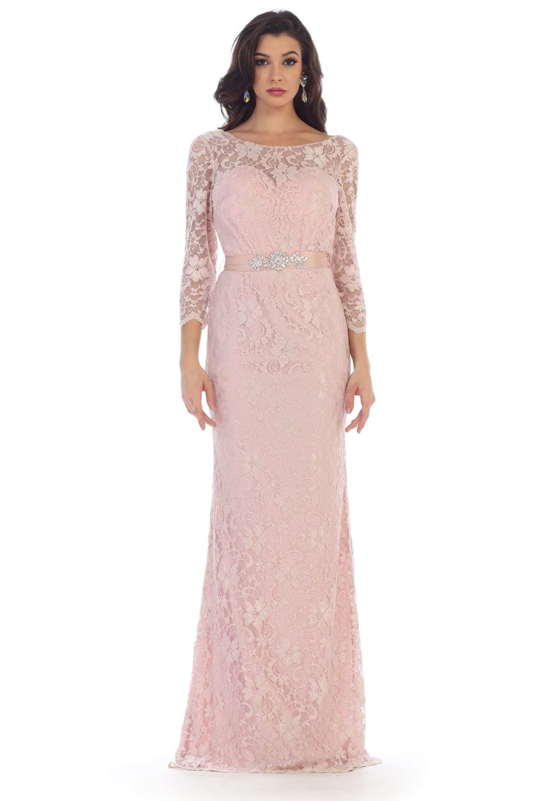 3/4 Sleeve Evening Dress - Mauve / M