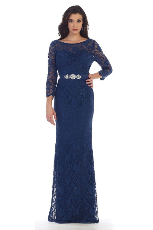 3/4 Sleeve Evening Dress - Navy / S