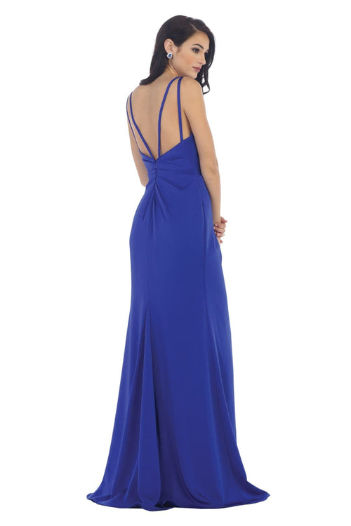 May Queen MQ1469 Long V Neck Simple Stretchy Formal Evening Gown