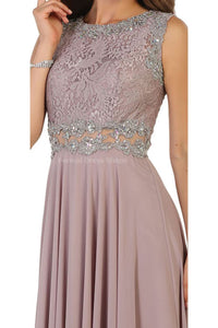 Sleeveless lace & rhinestone pleated chiffon dress- MQ1520
