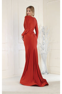 May Queen MQ1530 V Neck Mermaid Classy Long Sleeve Evening Gown - Dress