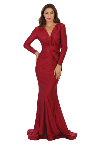 Classy Long Sleeve Evening Gown - Burgundy / 4