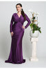 May Queen MQ1530 V Neck Mermaid Classy Long Sleeve Evening Gown - Purple / 20 - Dress