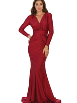 Plus Size Mother Of Bride Dress Ruched Long Sleeve Formal Gown
