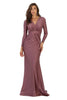 May Queen MQ1530N Ruched Long Sleeve Plus Size Mother Of Bride Dress - MAUVE / 12 - Dress