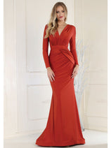 Plus Size Mother Of Bride Dress Ruched Long Sleeve Formal Gown