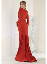 Plus Size Mother Of Bride Dress Ruched Long Sleeve Formal Gown