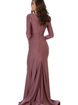 Plus Size Mother Of Bride Dress Ruched Long Sleeve Formal Gown