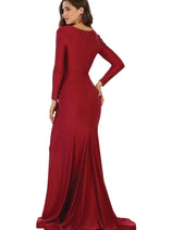 Plus Size Mother Of Bride Dress Ruched Long Sleeve Formal Gown