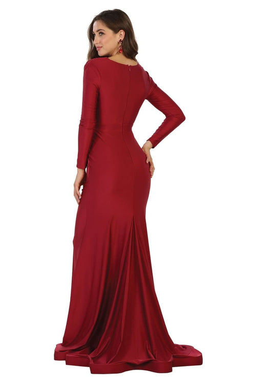May Queen MQ1530N Ruched Long Sleeve Plus Size Mother Of Bride Dress - Dress