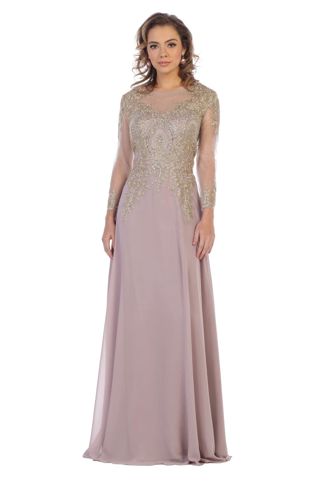 May Queen MQ1549 Modern Mother of the Bride Dress - MAUVE/GOLD / S