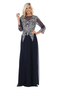 May Queen MQ1549 Modern Mother of the Bride Dress - NAVY/SILVER / S