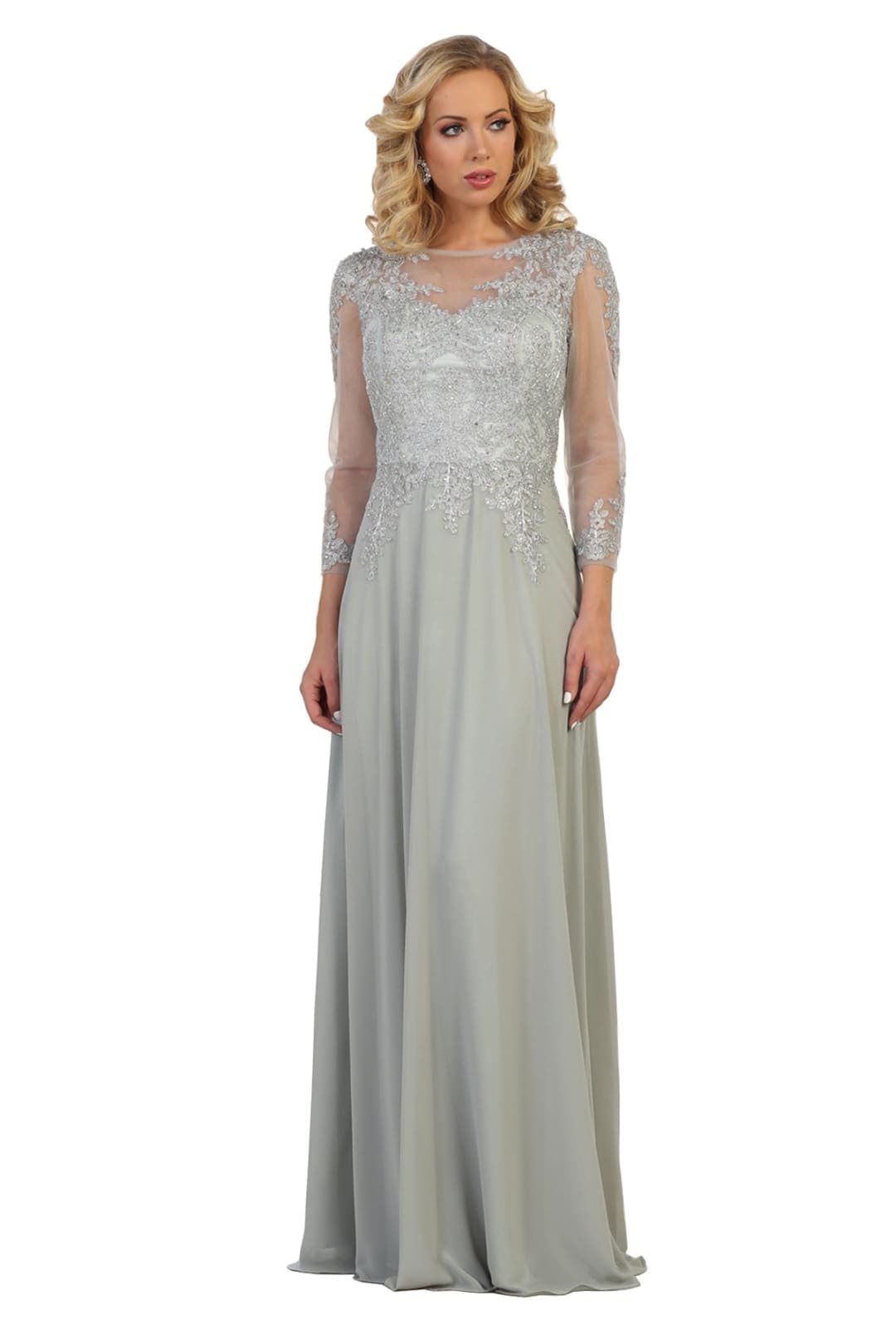 May Queen MQ1549 Modern Mother of the Bride Dress - SILVER / S
