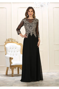 May Queen MQ1549N Embroidered Plus Size Mother Of The Bride Dress - BLACK/GOLD / L - Dress