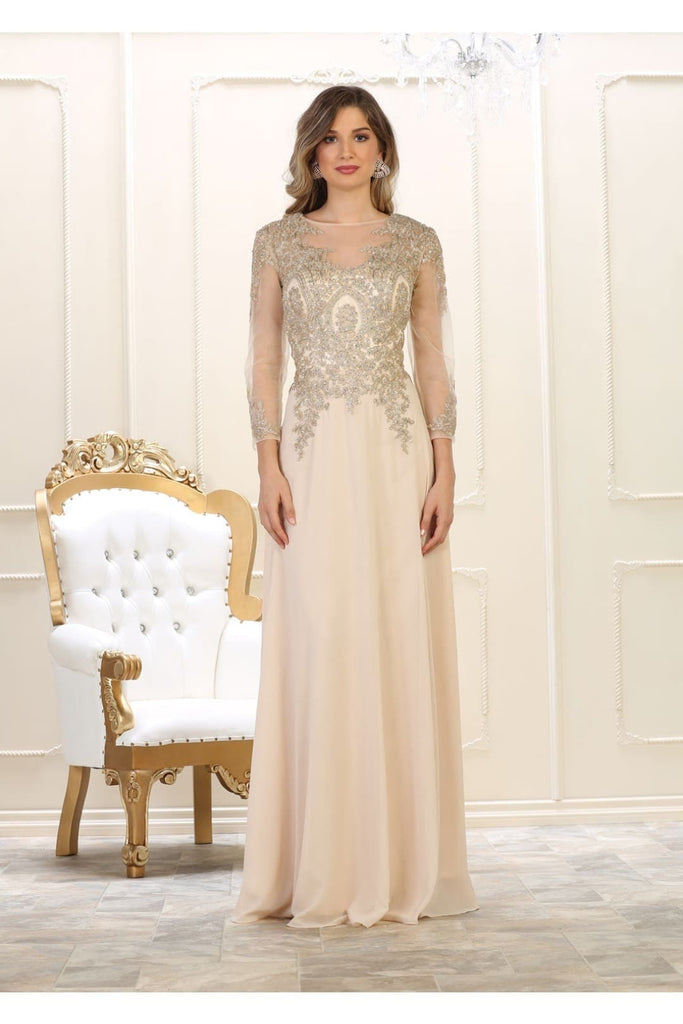 May Queen MQ1549N Embroidered Plus Size Mother Of The Bride Dress - CHAMPAGNE/GOLD / L - Dress