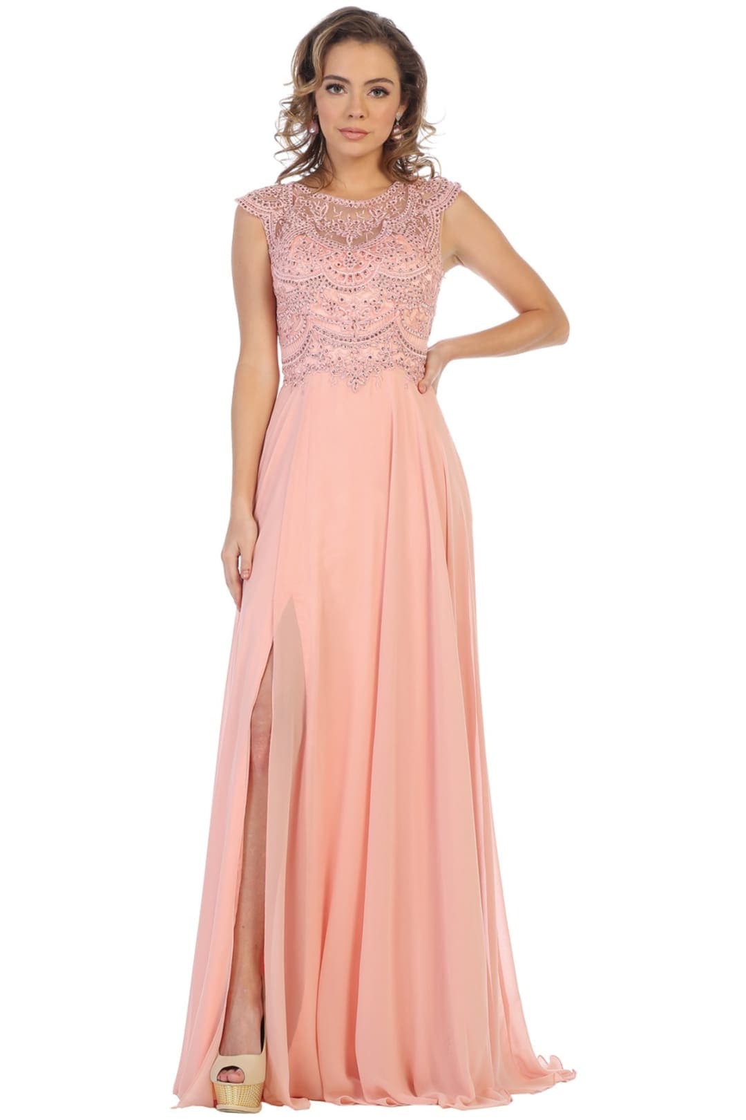 Elegant Formal Prom Gown - Dusty Rose / 4