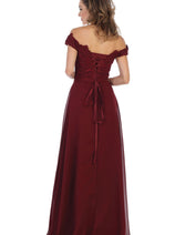 May Queen MQ1601 Off The Shoulder A-Line Corset Back Prom Gown