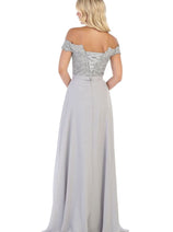 May Queen MQ1601 Off The Shoulder A-Line Corset Back Prom Gown
