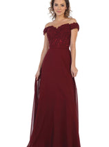 May Queen MQ1601 Off The Shoulder A-Line Corset Back Prom Gown