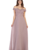 May Queen MQ1601 Off The Shoulder A-Line Corset Back Prom Gown