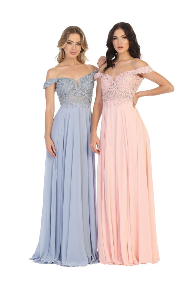 Copy of May Queen MQ1602 Off Shoulder Corset Flowy Prom Gown - Blush / 2