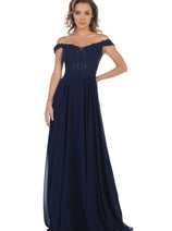 May Queen MQ1602 Long Off The Shoulder Evening Dress