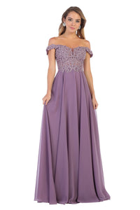Copy of May Queen MQ1602 Off Shoulder Corset Flowy Prom Gown - Victorian Lilac / 2