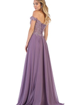 May Queen MQ1602 Off Shoulder Corset Flowy Prom Gown