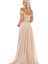 May Queen MQ1602 Off Shoulder Corset Flowy Prom Gown