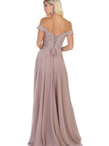 May Queen MQ1602 Off Shoulder Corset Flowy Prom Gown