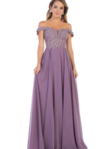 May Queen MQ1602 Off Shoulder Corset Flowy Prom Gown