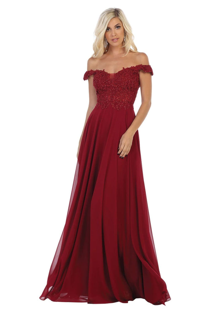 Flowy Prom Gown - Burgundy / 4