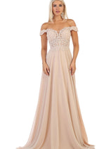 May Queen MQ1602 Off Shoulder Corset Flowy Prom Gown