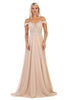 May Queen MQ1602 Off Shoulder Corset Flowy Prom Gown - Champagne / 4