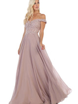 May Queen MQ1602 Off Shoulder Corset Flowy Prom Gown