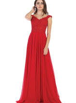 May Queen MQ1602 Off Shoulder Corset Flowy Prom Gown